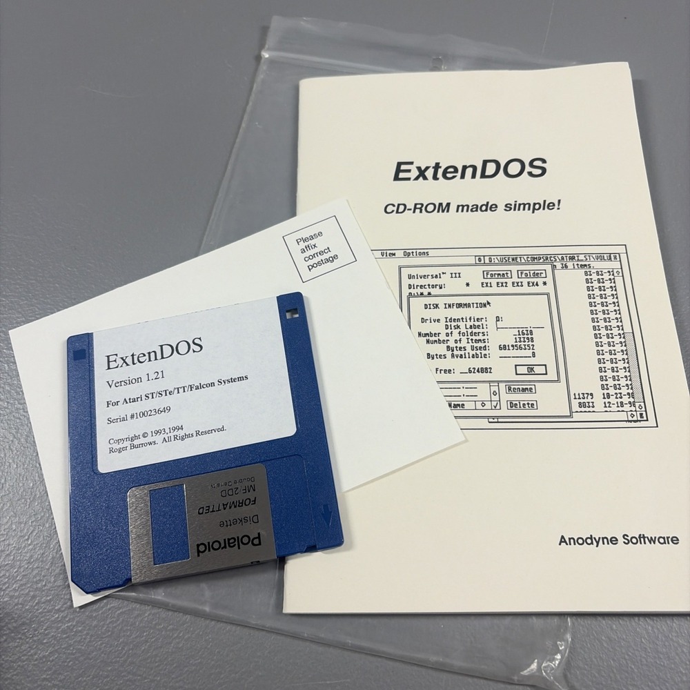 Vintage Software Package ExtenDOS  Atari CD-Rom‎ Solution Anodyne Software 90s